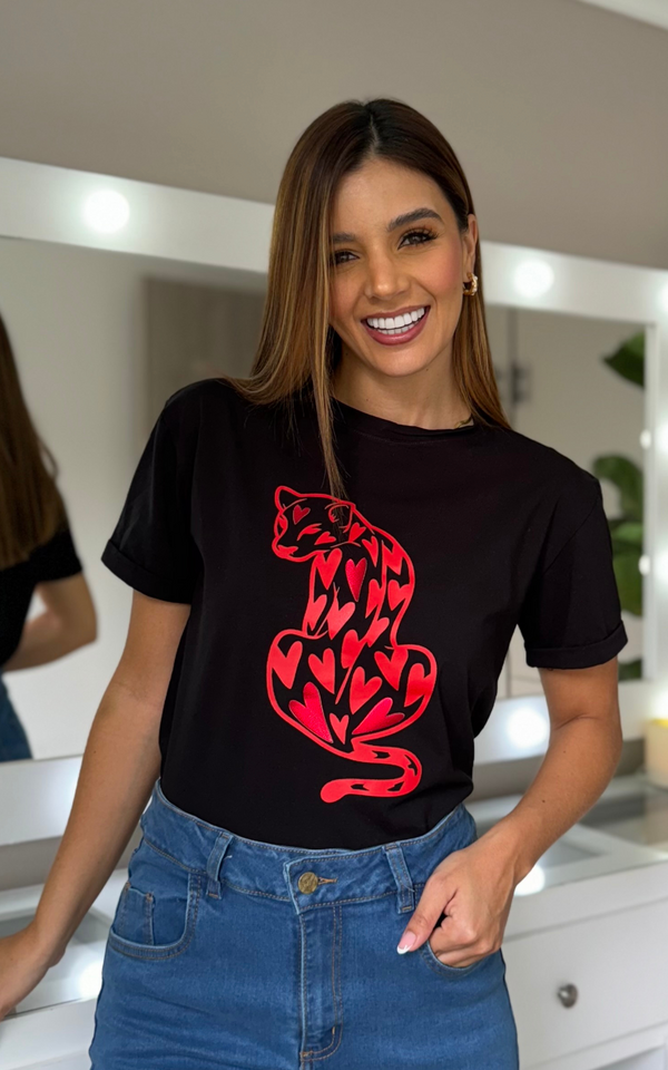 CAMISETA NEGRA TIGRE ROJO
