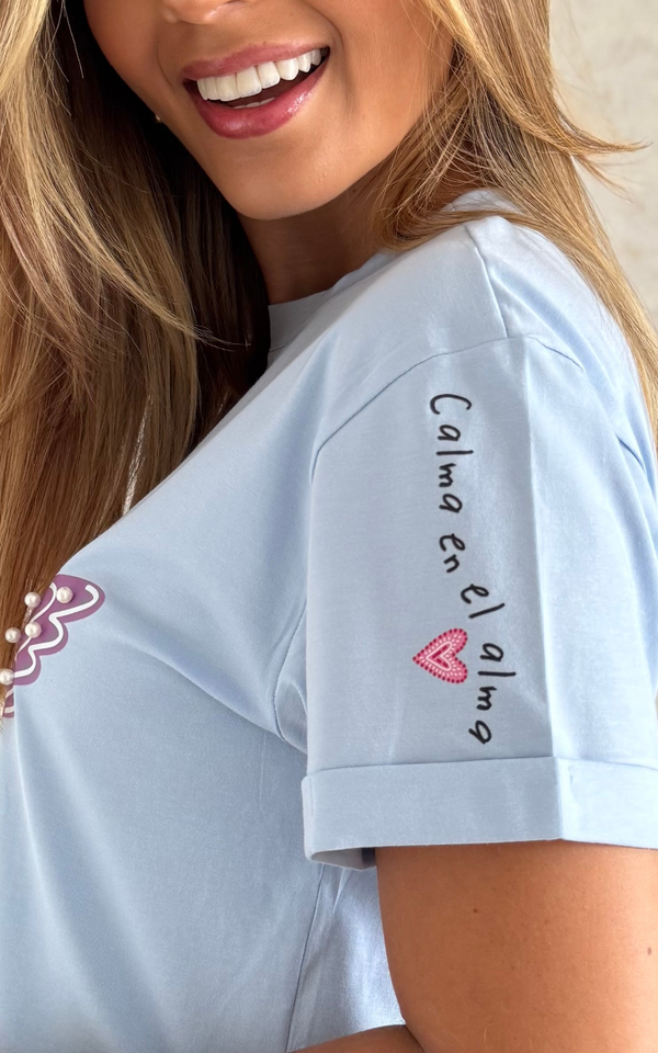 CAMISETA AZUL CIELO CORAZON ALAS